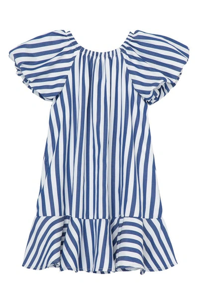 Shop Habitual Kids' Stripe Puff Sleeve Shift Dress In Blue