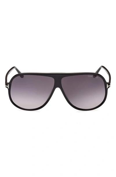 Shop Tom Ford Spencer 62mm Gradient Oversize Pilot Sunglasses In Shiny Black / Smoke Flash