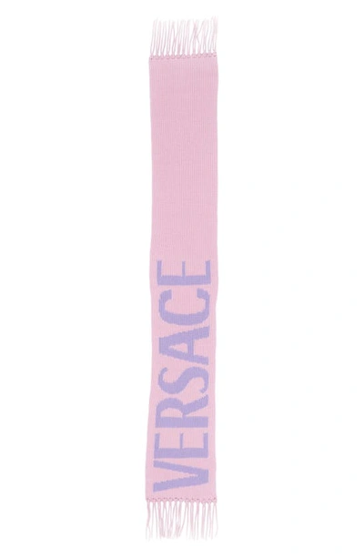 Shop Versace Intarsia Logo Wool Scarf In Pink