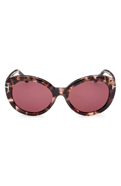 Shop Tom Ford Lily 55mm Cat Eye Sunglasses In Pink Havana / Bordeaux