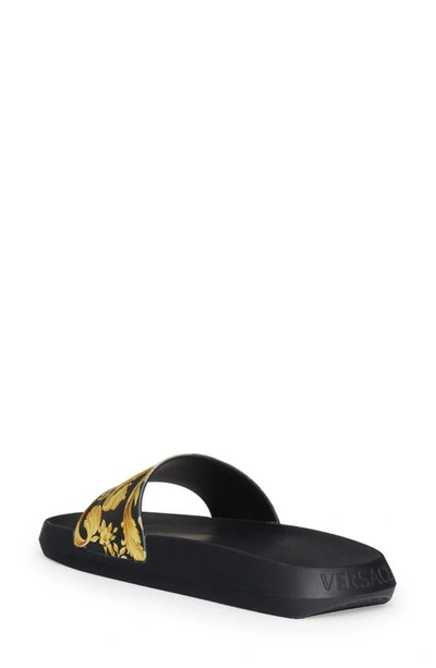 Shop Versace Baroque Pool Slide Sandal In Black/ Gold