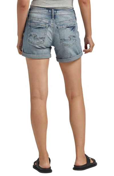 Shop Silver Jeans Co. Distressed Roll Cuff Boyfriend Denim Shorts In Indigo