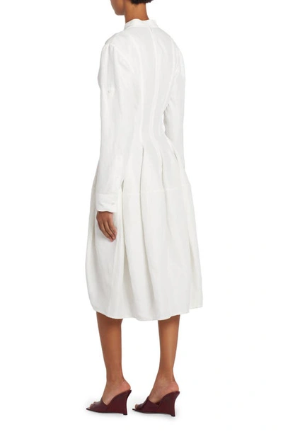 Shop Bottega Veneta V-neck Long Sleeve Fit & Flare Midi Dress In Chalk