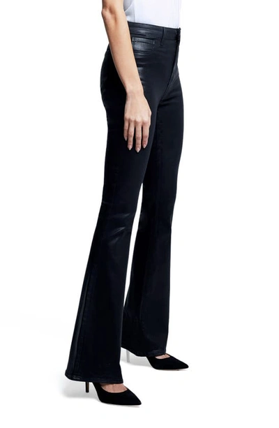 L Agence Marty Coated High Waist Flare Leg Jeans In Noir Coated