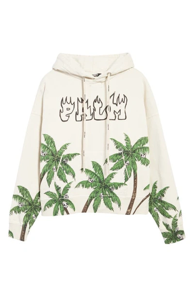 Shop Palm Angels Palms & Skulls Logo Graphic Hoodie In White Green