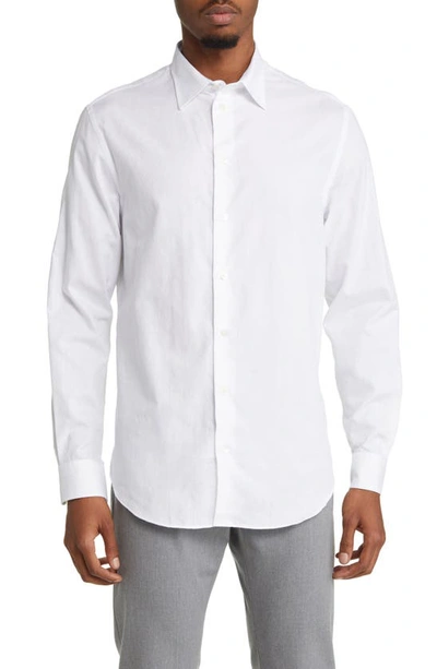 Shop Emporio Armani Textured Cotton Button-up Sport Shirt In White