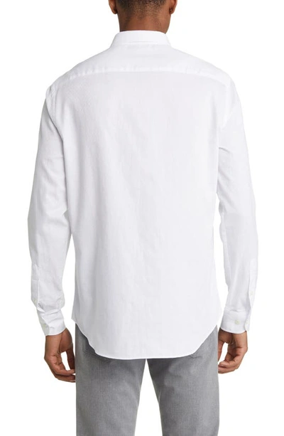 Shop Emporio Armani Textured Cotton Button-up Sport Shirt In White