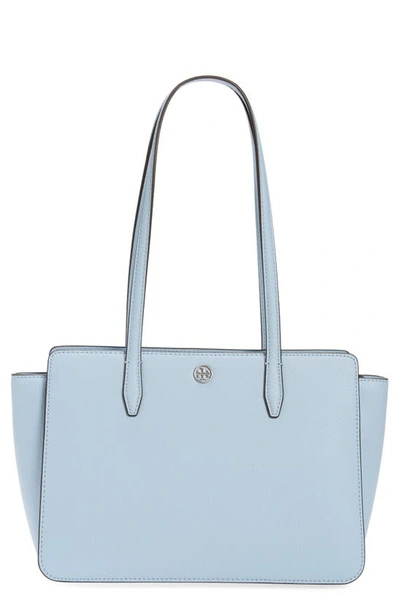 Shop Tory Burch Robinson Small Leather Tote In Blue Mist