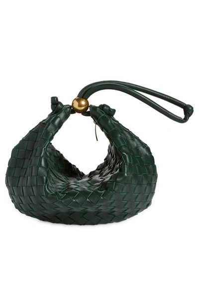 Bottega Veneta Medium Half Moon Woven Top Handle Bag In Raintree-gold
