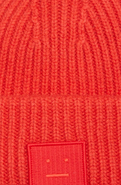Shop Acne Studios Pansy Face Patch Rib Wool Beanie In Sharp Red
