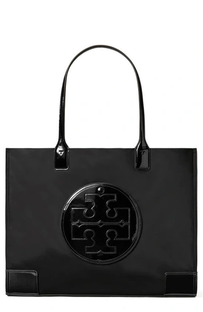 Shop Tory Burch Ella Patent Nylon Tote In Black