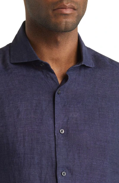 Shop Reiss Ruban Linen Button-up Shirt In Navy