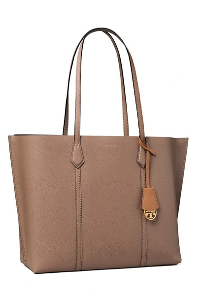Shop Tory Burch Perry Triple Compartment Leather Tote In Clam Shell
