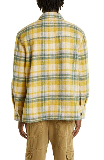 Shop Isabel Marant Gervon Plaid Wool Blend Shirt Jacket In Yellow/ Green