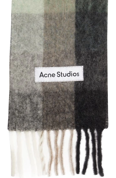 Shop Acne Studios Vally Plaid Alpaca, Wool & Mohair Blend Scarf In Green/ Grey/ Black