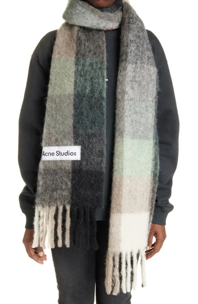 Shop Acne Studios Vally Plaid Alpaca, Wool & Mohair Blend Scarf In Green/ Grey/ Black