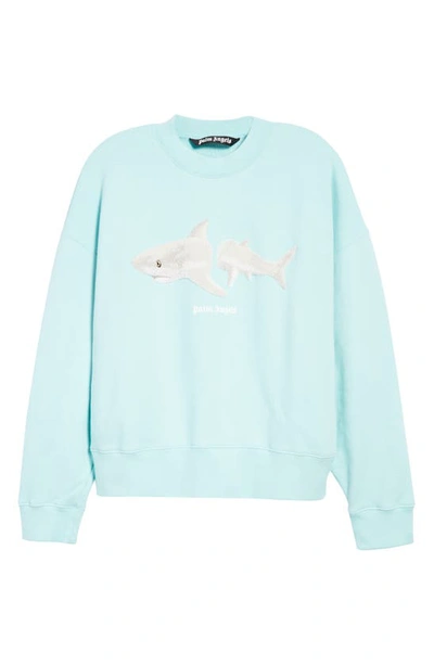 Shop Palm Angels Broken Shark Cotton Graphic Sweatshirt In Light Blue White