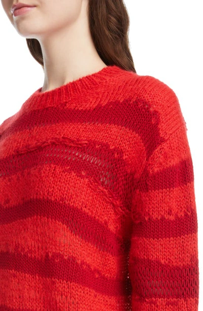 Shop Acne Studios Karita Distressed Stripe Open Stitch Cotton, Mohair & Wool Blend Sweater In Red/ Deep Red