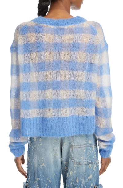 Shop Acne Studios Kamba Vichy Gingham Open Knit Mohair & Wool Blend Sweater In Blue/ Light Beige