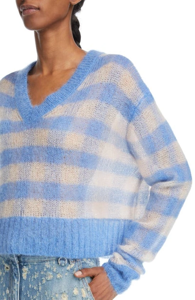 Shop Acne Studios Kamba Vichy Gingham Open Knit Mohair & Wool Blend Sweater In Blue/ Light Beige