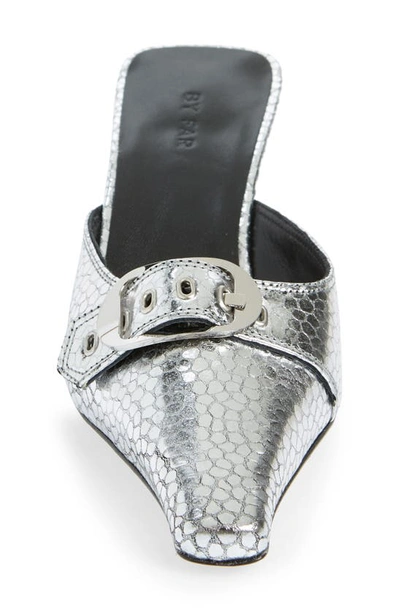 Shop By Far Evelyn Metallic Pointed Toe Mule In Silver