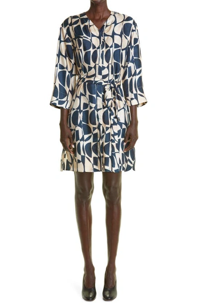 Shop Max Mara Mida Abstract Print Silk Twill Dress In Ultramarine