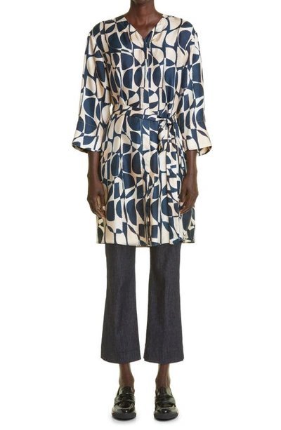 Shop Max Mara Mida Abstract Print Silk Twill Dress In Ultramarine