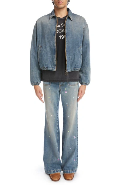 Acne Studios Men Crew Neck T-shirt With Print In Faded Black