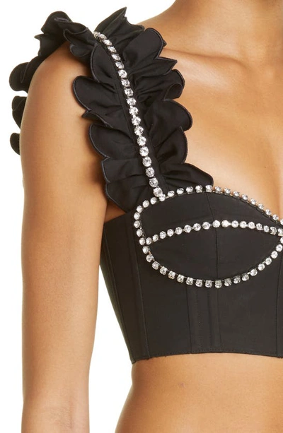 Shop Area Crystal Embellished Ruffle Bustier Top In Black