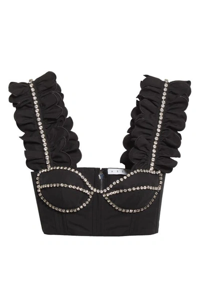Shop Area Crystal Embellished Ruffle Bustier Top In Black
