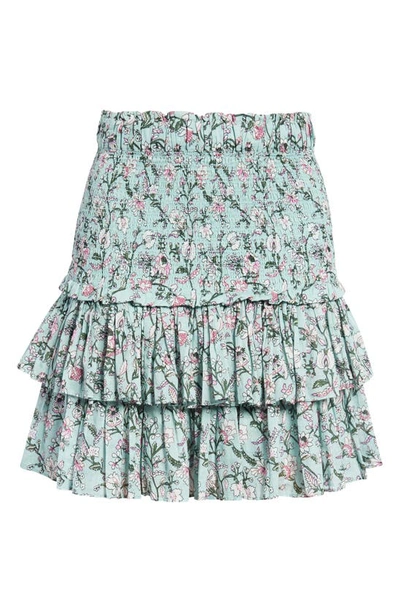 Shop Isabel Marant Étoile Naomi Smocked Tiered Ruffle Cotton Skirt In Almond Green