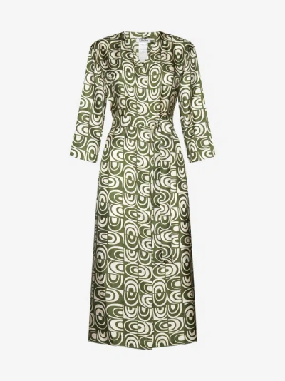 Shop Max Mara S Helmut Print Silk Midi Dress In Green