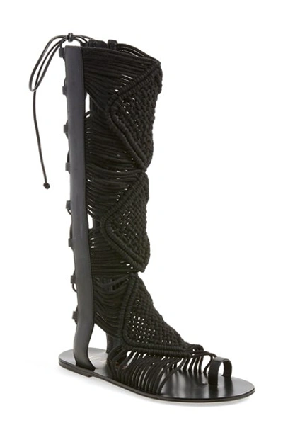 Ivy Kirzhner Seville Macramé Tall Gladiator Sandal, Black In Black Rope