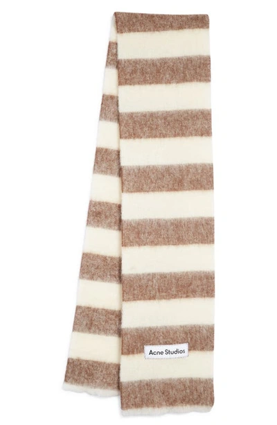 Shop Acne Studios Vally Stripe Alpaca, Wool & Mohair Blend Scarf In Brown/ White