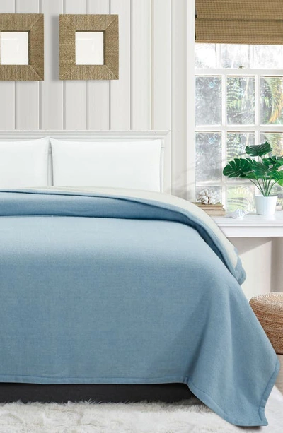 Melange Self Hem Merino Wool Blanket In Blue
