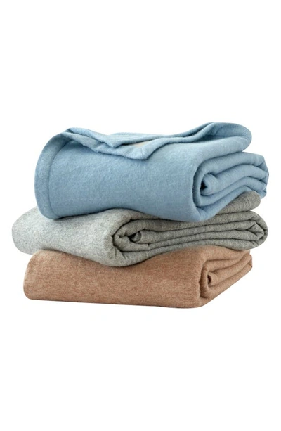 Melange Self Hem Merino Wool Blanket In Grey