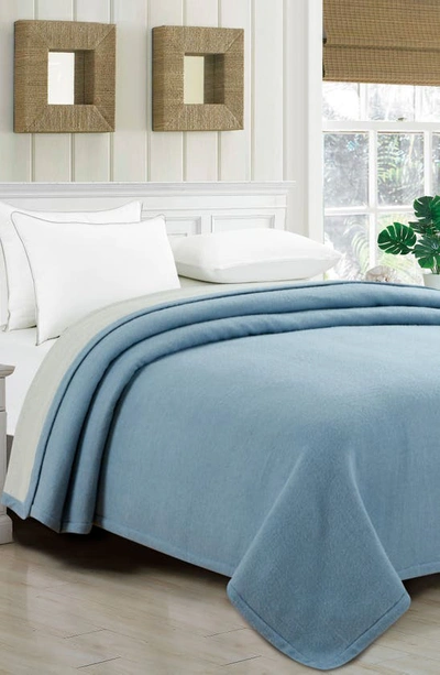 Melange Self Hem Merino Wool Blanket In Blue