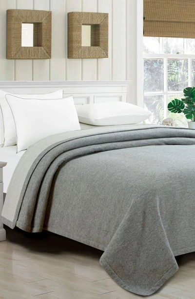 Melange Self Hem Merino Wool Blanket In Grey