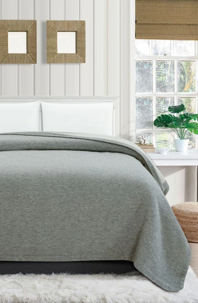 Melange Self Hem Merino Wool Blanket In Grey