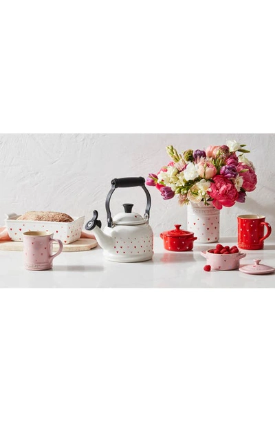Le Creuset Mini Round Stoneware Cocotte In White W/ Gold Heart Knob