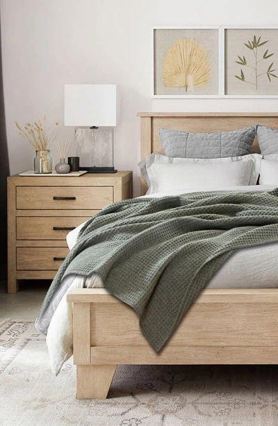 Melange Merino Wool Waffle Knit Blanket In Light Grey