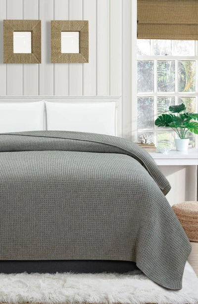 Melange Merino Wool Waffle Knit Blanket In Light Grey