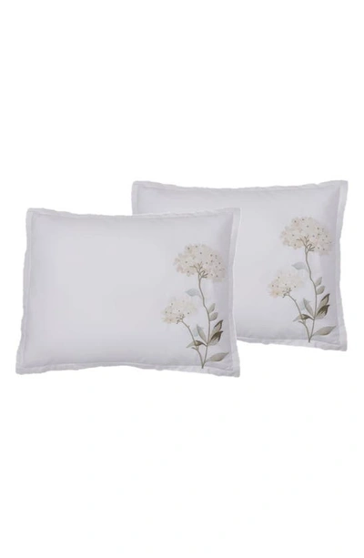 Melange White Hydrangea Embroidery Cotton Duvet Cover Set In White/ White