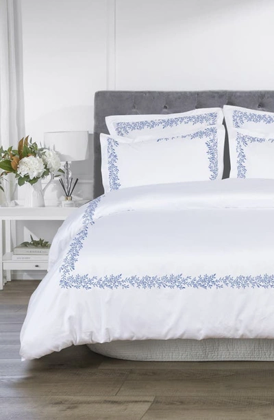 Shop Melange Home Floral Embroidered 600 Thread Count 100% Cotton Duvet Cover Set In Blue