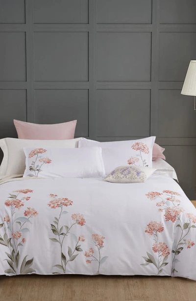 Melange Orange Hydrangea Embroidery Duvet Cover Set In Orange/ White