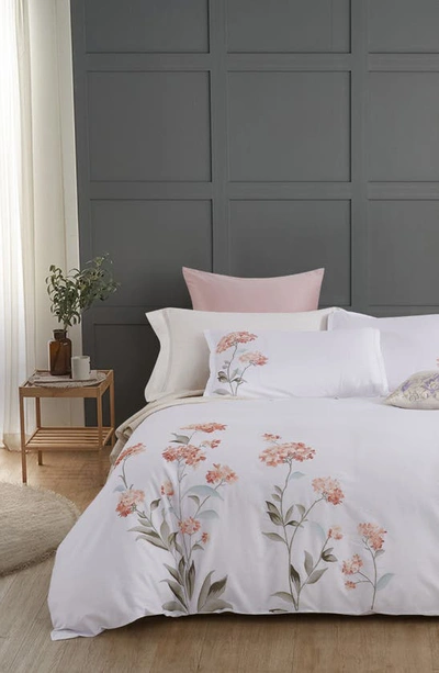 Melange Orange Hydrangea Embroidery Duvet Cover Set In Orange/ White