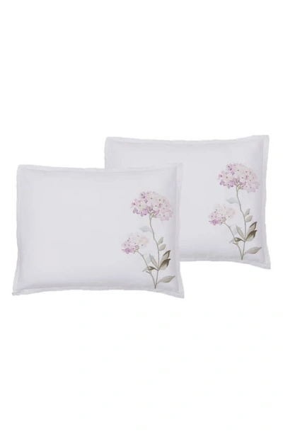 Melange Rose Hydrangea Embroidered Duvet Set In Pink/ White