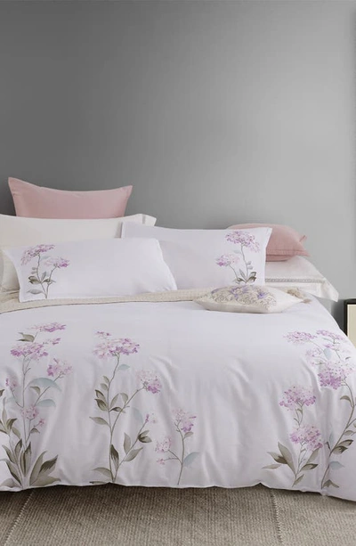 Melange Rose Hydrangea Embroidered Duvet Set In Pink/ White