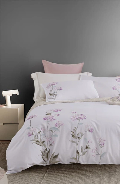 Melange Rose Hydrangea Embroidered Duvet Set In Pink/ White