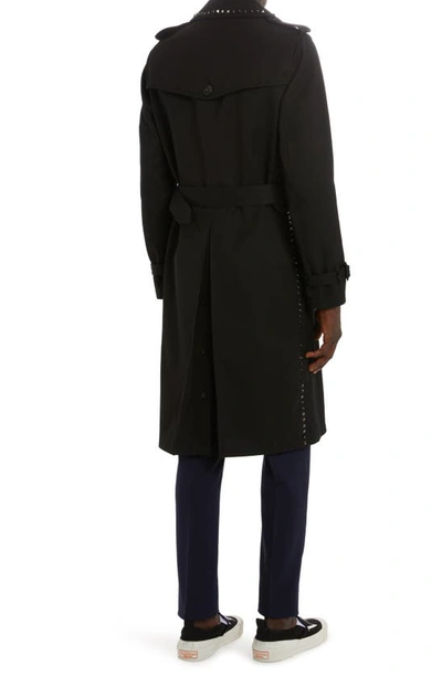 Shop Valentino Rock Stud Double Breasted Trench Coat In 0no-nero